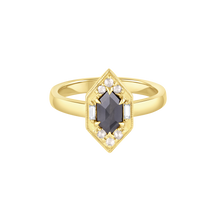 Load image into Gallery viewer, HEXAGON ROSE CUT DARK GRAY DIAMOND RING WITH HALO