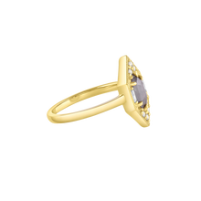 Load image into Gallery viewer, Hexagon rose cut gray diamond ring with halo