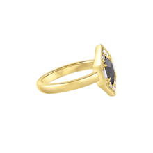 Load image into Gallery viewer, HEXAGON ROSE CUT DARK GRAY DIAMOND RING WITH HALO