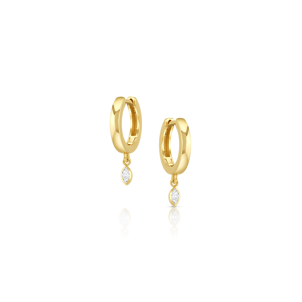 14K Gold Marquise Diamond Hoop Earrings