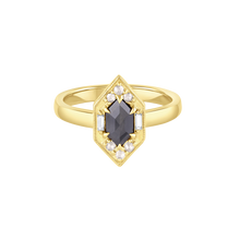 Load image into Gallery viewer, HEXAGON ROSE CUT DARK GRAY DIAMOND RING WITH HALO
